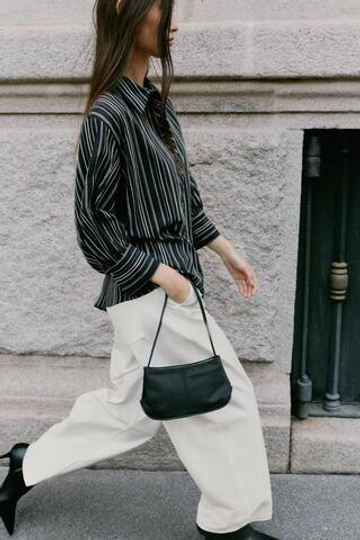 ZARA РУБАШКА В ПОЛОСКУ С РУКАВАМИ 3/4, ЧЕРНЫЙ/ЭКРЮ