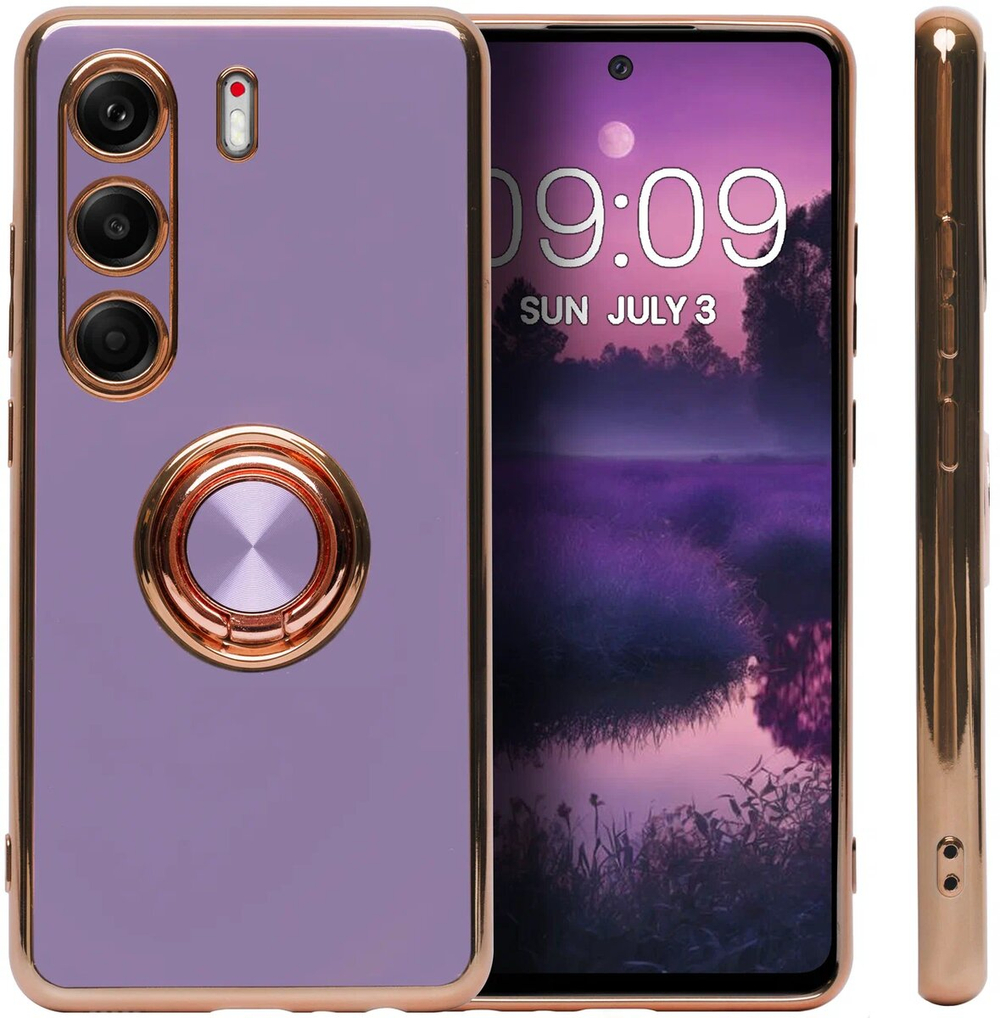 Стильный глянцевый чехол для TECNO CAMON 40 PRO 5G (не 4G) с кольцом-подставкой и бархатной подкладкой