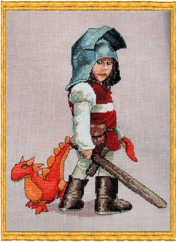 Набор для вышивания нитками Nimue, Chevalier & Doudou (Рыцарь и дракон), 23х18 см