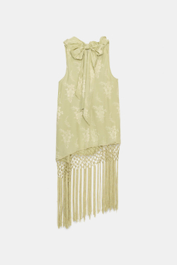 ZARA ЖАККАРДОВЫЙ ТОП С БАХРОМОЙ — ZW COLLECTION, ЛАЙМОВЫЙ