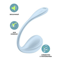Голубое виброяйцо 23см для ношения с управлением через приложение Satisfyer Vibrating Egg Smooth Petal Blue