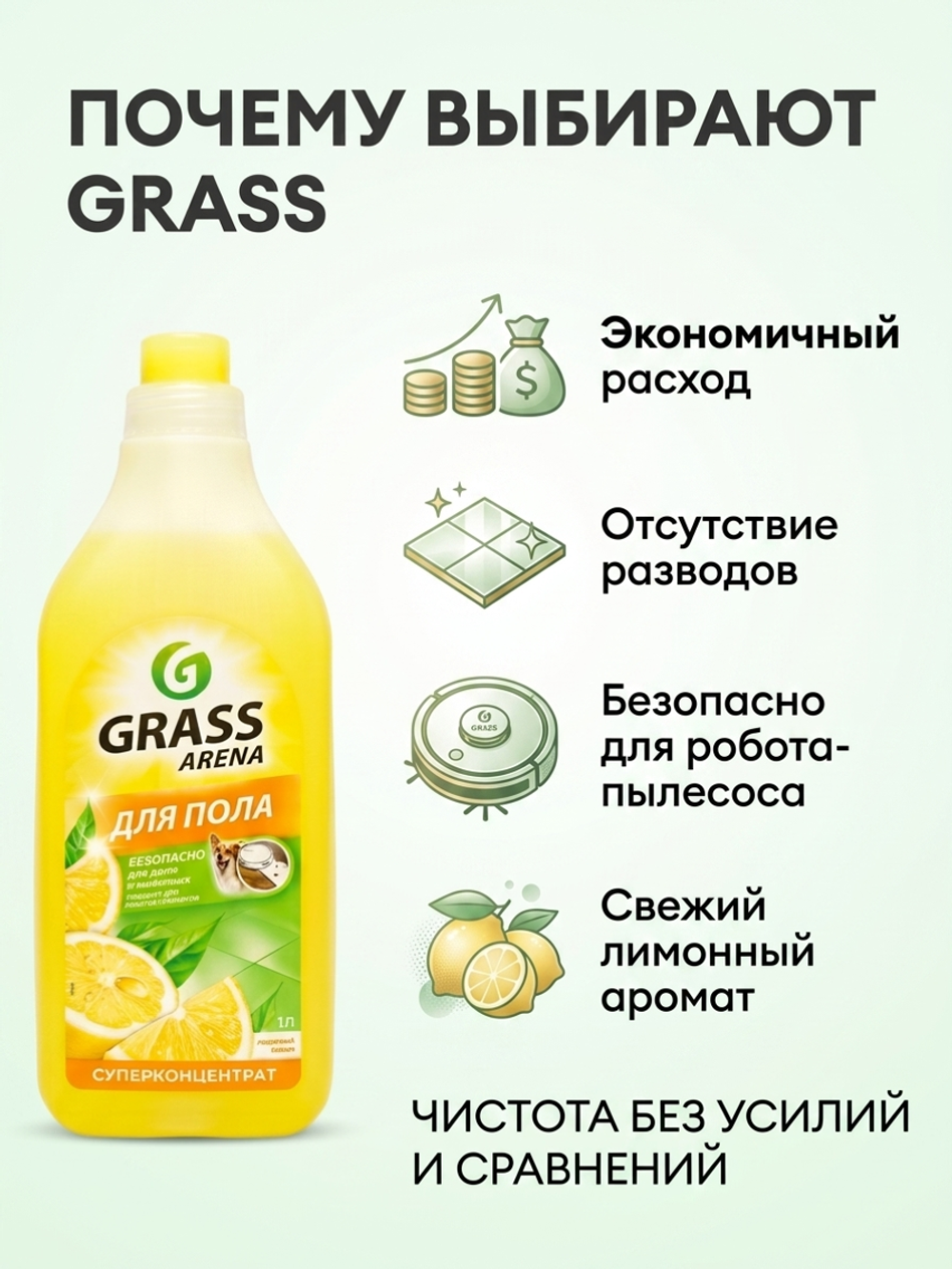 Grass Arena Средство для пола с полирующим эффектом Лимон 1л