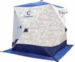 Палатка зимняя куб СЛЕДОПЫТ 2,1 х2,1 м,Oxford 210D PU 1000,S по полу 4,4 кв.м,цв.синий/белый с принт