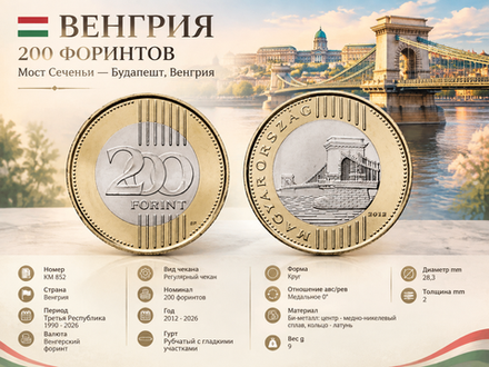 Венгрия 200 форинтов, 2019 Мост Сеченьи XF