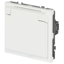 Розетка ЭРА Galaxy 15-2103-08 c заземлением 2P+E Schuko со шторками с крышкой 16А-250В IP20 белый матовый | Эра Galaxy