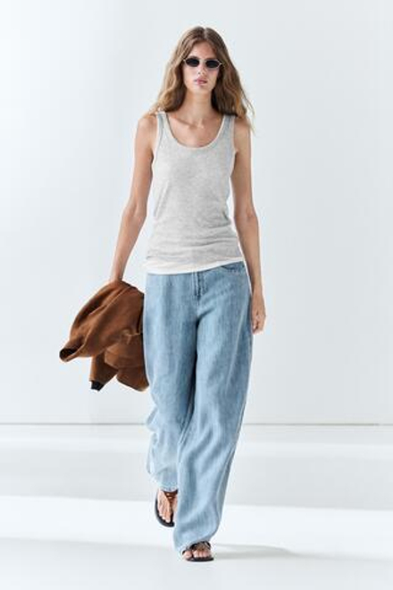 Massimo Dutti Двуслойный топ из 100% хлопка в рубчик, серый