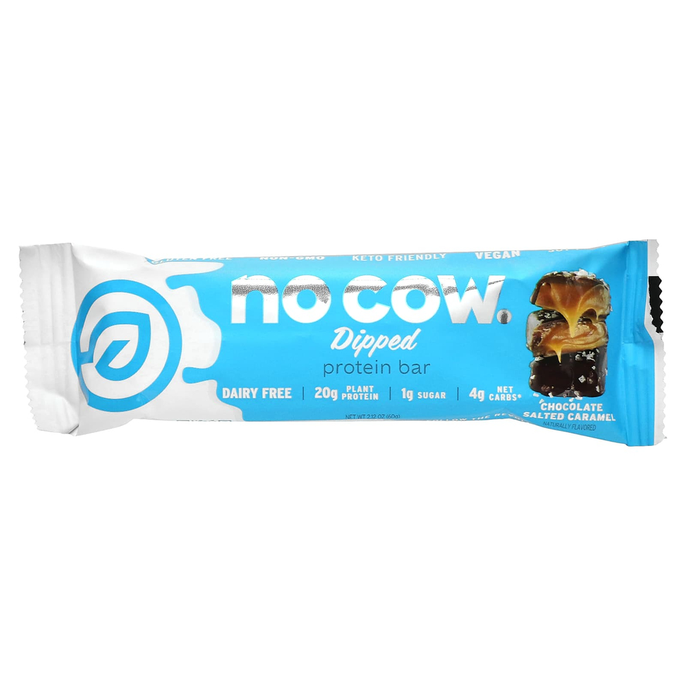 No Cow, протеиновый батончик в глазури, шоколад с соленой карамелью, 12 батончиков по 60 г (2,12 унции)