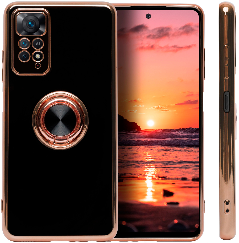 Стильный глянцевый чехол для XIAOMI REDMI NOTE 11 PRO 4G/5G с кольцом-подставкой и бархатной подкладкой