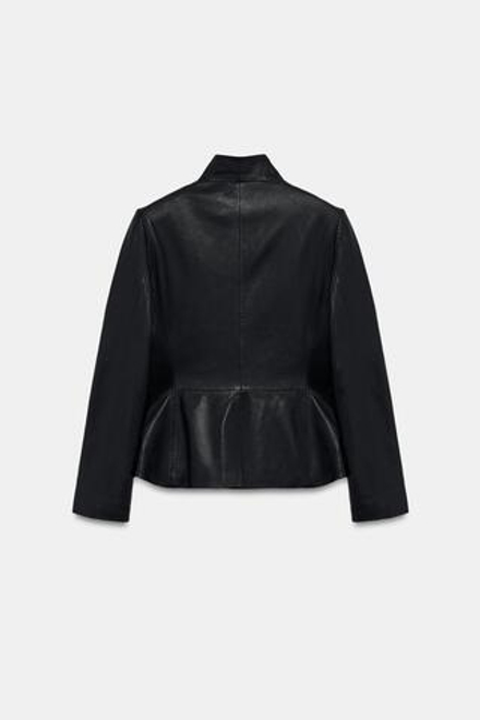 ZARA ДВУБОРТНЫЙ БЛЕЙЗЕР ИЗ 100% КОЖИ — ZW COLLECTION, ЧЕРНЫЙ