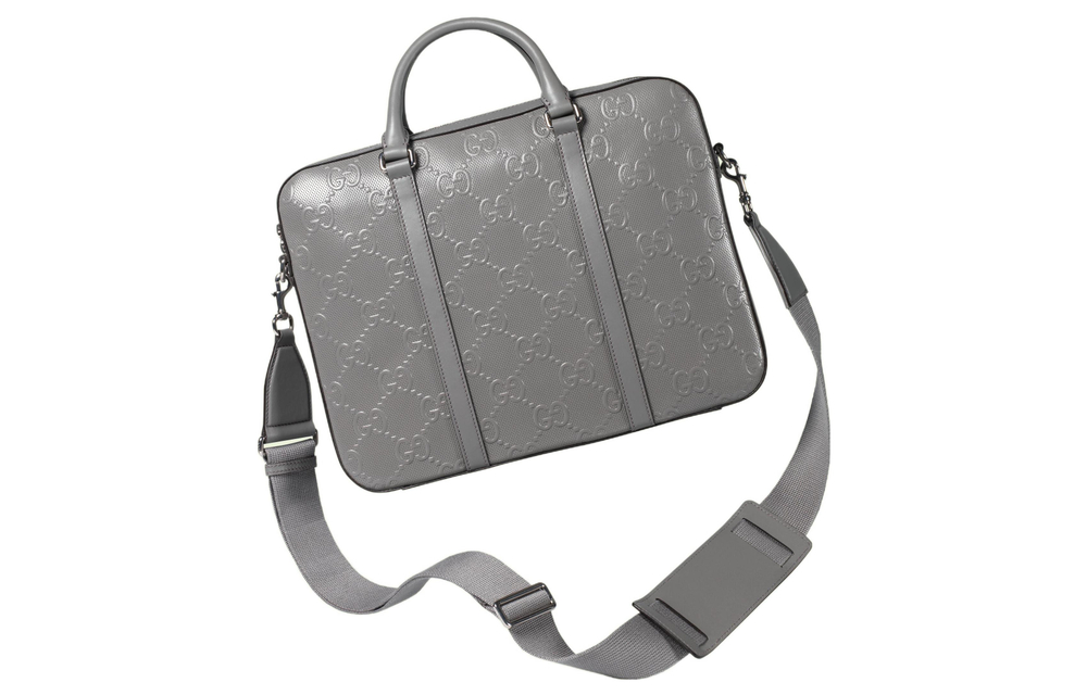 GUCCI Leather Shoulder Bag, Crossbody Bag, Handbag Men"s Gray