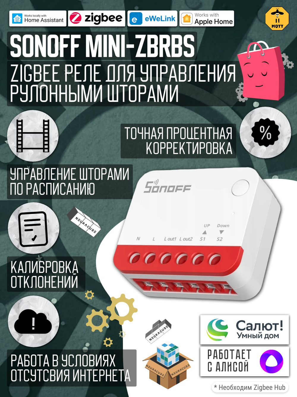 Zigbee Реле для роллетов Sonoff MINI-ZBRBS