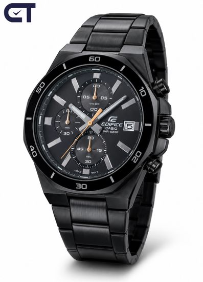 CASIO EFV-640DC-1AVUDF EDIFICE мужские наручные часы — чёрный хронограф с восьмиугольным безелем и IP-покрытием