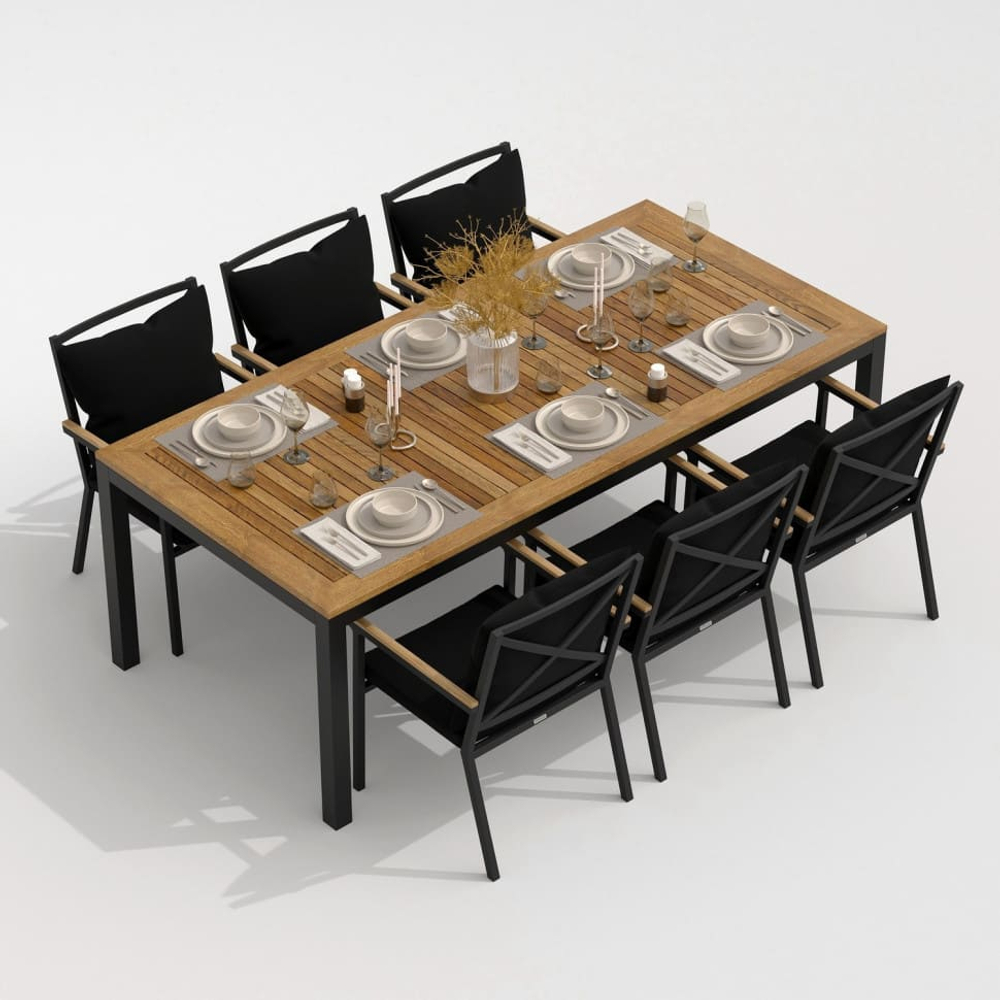 Обеденная группа Ideal Patio  ТЕЛЛА ФЕСТА плюс каркас карбон, стол тик 200, ткань черная