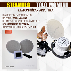 Steamtec TOLO MOMENT 30 - 3 кВт парогенераторы для хамама и турецкой бани / Cерия PLATINUM со встроенной музыкой, пультом на 9-ти языках и возможностью монтажа без термодатчиков