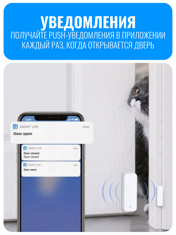 Умный Wi-Fi датчик открытия дверей и окон Smart Aura
