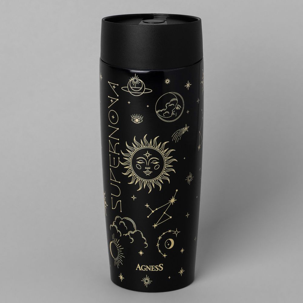 ТЕРМОКРУЖКА AGNESS "SUPERNOVA BLACK" 360МЛ, КОЛБА НЕРЖ.СТАЛЬ 18/10