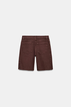 ZARA ДЖИНСОВЫЕ ШОРТЫ RELAXED СО СРЕДНЕЙ ПОСАДКОЙ — ZW COLLECTION, ТЕМНО-ГРАНАТОВЫЙ