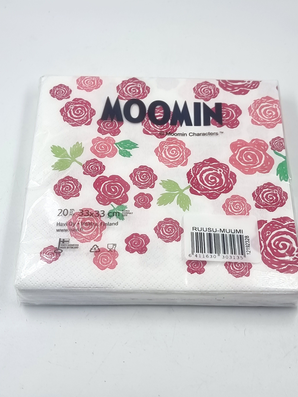 Салфетки бумажные Moomin "Розы Муми-мамы", 33х33 см, в упаковке 20 салфеток (из Финляндии)