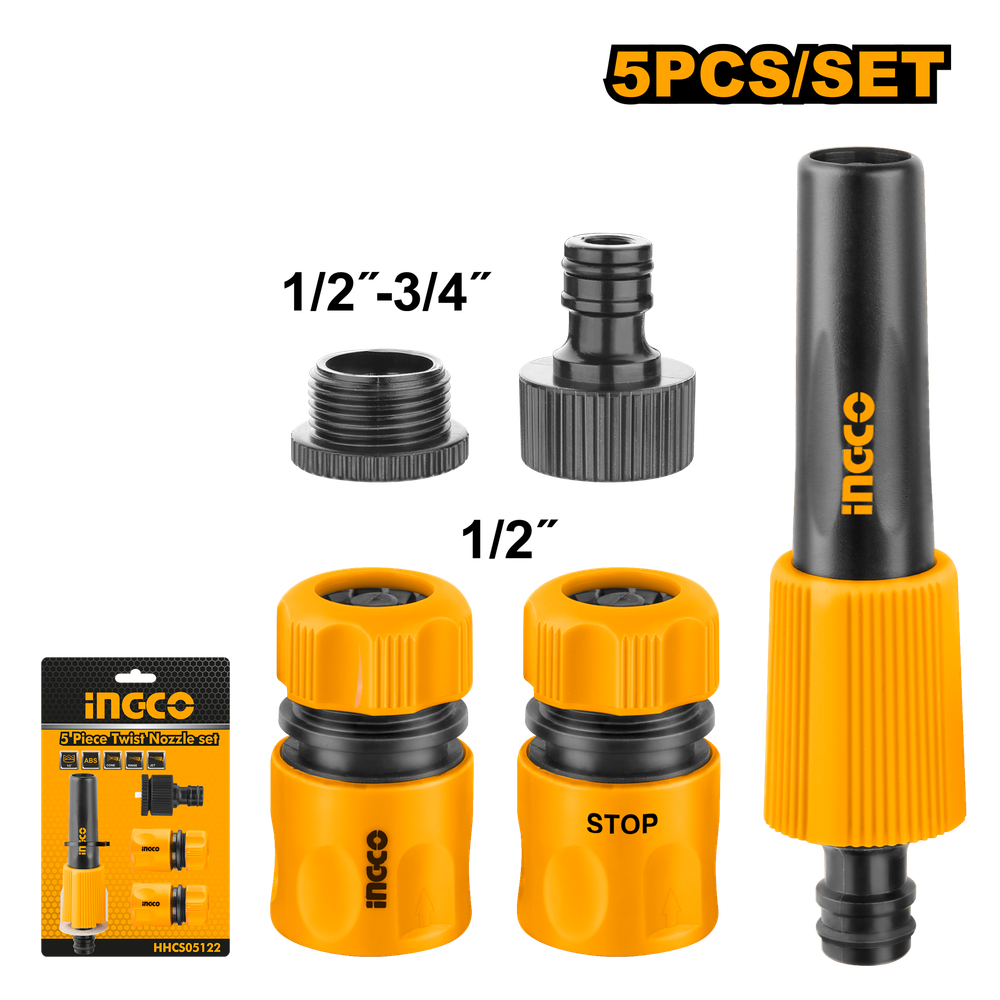 Набор соединителей для шлангов INGCO HHCS05122 1/2" 5 шт. Набор соединителей для шлангов INGCO HHCS05122 1/2" 5 шт.