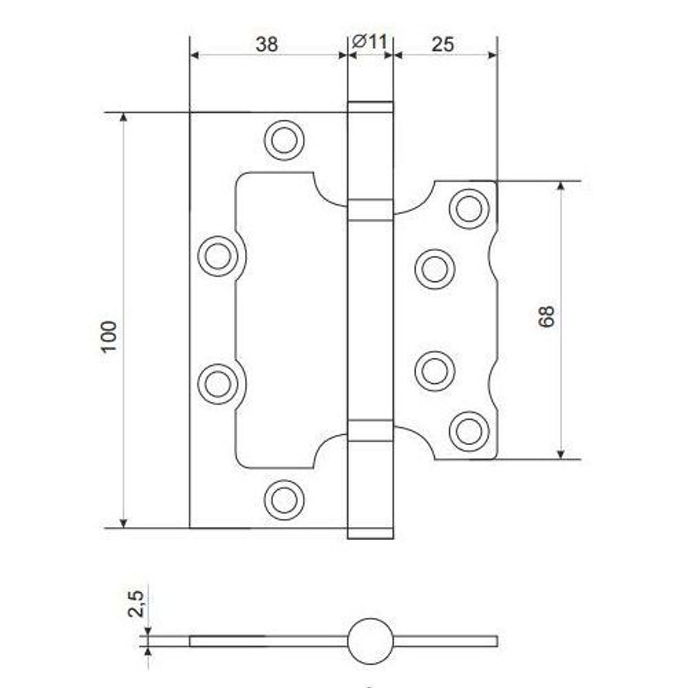Петля дверная накладная APECS 100х75х2,5-B2 Steel NISM супер. мат.никель (1шт)