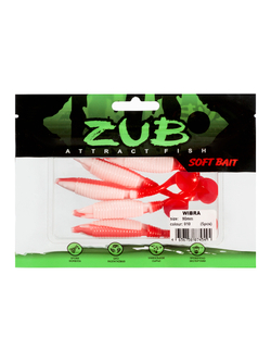 Приманка ZUB-WIBRA  90мм(3,5")-5шт, (цвет 010) белое тело-красный хвост
