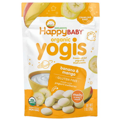 Happy Family Organics, Happy Baby®, органический йогурт, сублимированный йогурт и фруктовые снеки, для крошка, банан и манго, 28 г (1 унция)