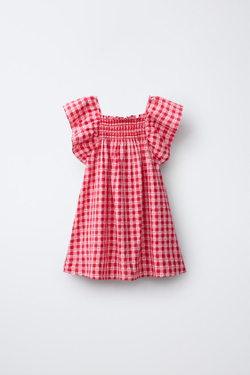 ZARA ПЛАТЬЕ В КЛЕТКУ И С СЕРДЕЧКАМИ, КРАСНЫЙ