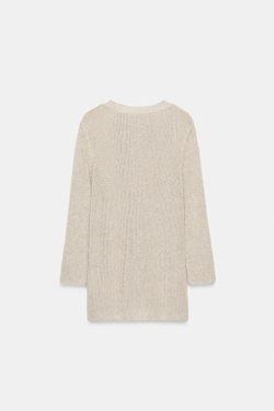 ZARA ТРИКОТАЖНЫЙ КАРДИГАН С V-ОБРАЗНЫМ ВЫРЕЗОМ, СВЕТЛО-БЕЖЕВЫЙ