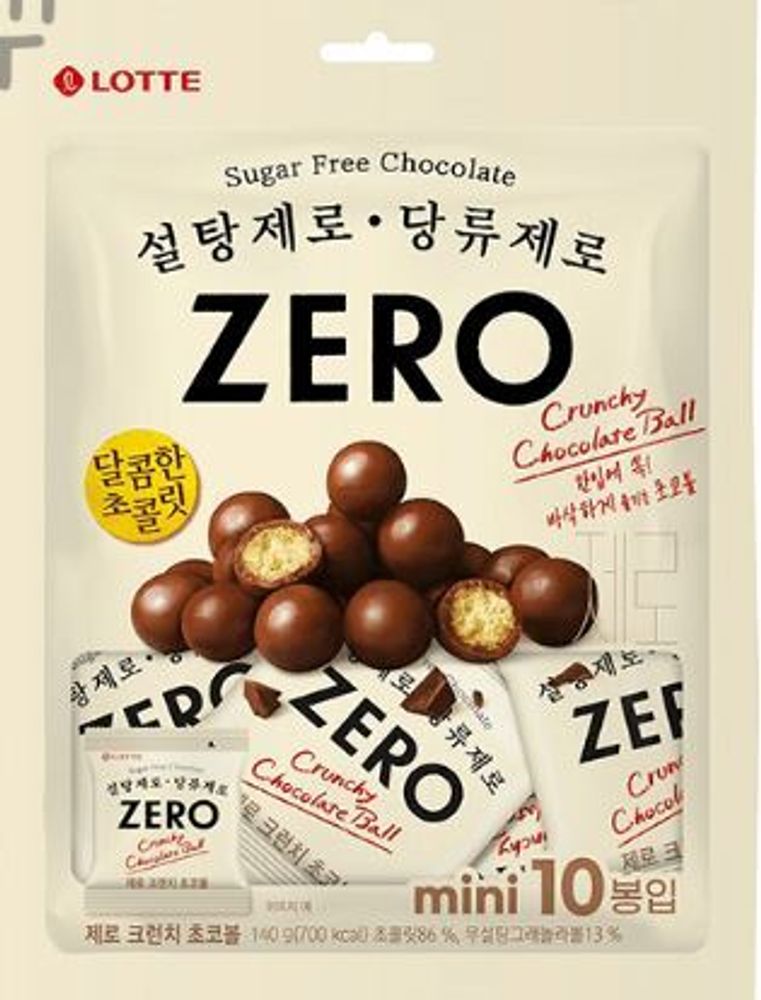 Шоколадное драже без сахара Zero Crunchy Chocolate Ball, Lotte, 140г