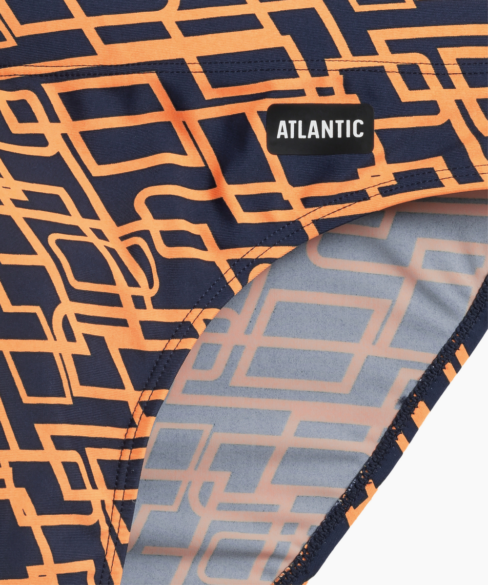 Плавки мужские спорт Atlantic, 1 шт. в уп., полиамид, темно-синие + светло-оранжевые, KMT-335