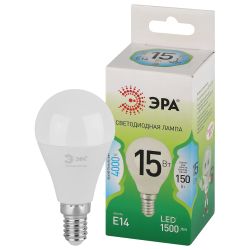 Лампа светодиодная ЭРА GREEN LINE LED P45-15W-840-E14 GL 15Вт шар яркий белый свет E14 | Лампы cветодиодные Шар (G/P)