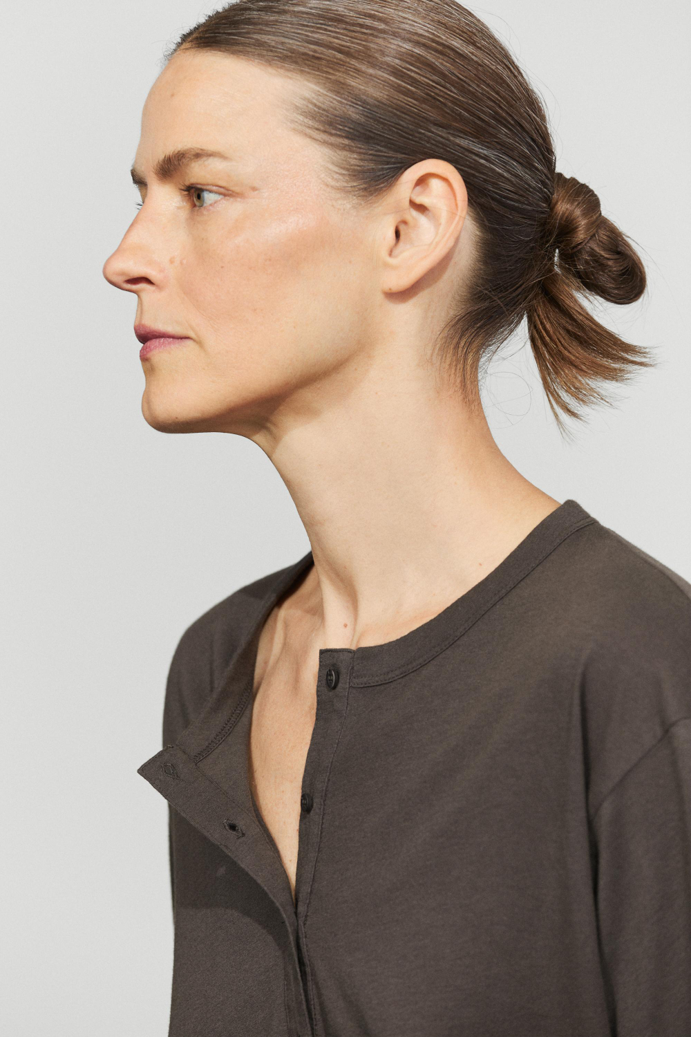 Massimo Dutti Футболка-хенли из 100% хлопка, норка