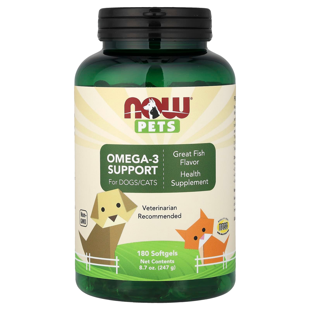 NOW Foods, Pets, омега-3 для собак и кошек, отличный рыбный вкус, 180 мягких таблеток, 252 г (8,9 унции)