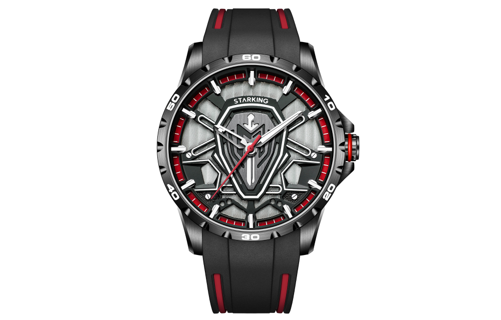 STARKING Quartz Movement Rubber Strap Watch Men"s Watches Red Watch Dial Waterproof