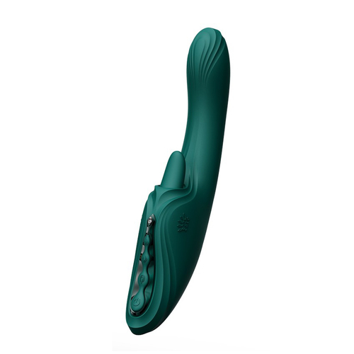 Зеленый вибратор-кролик 24,6см с функцией вылизывания и нагревом Zalo Ares G-Spot Rabbit Vibrator Turquoise Green