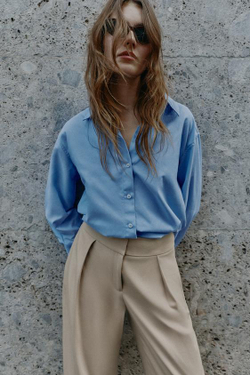 ZARA БРЮКИ CARROT FIT С ЗАЩИПАМИ, СВЕТЛЫЙ ЖЕЛТО-КОРИЧНЕВЫЙ