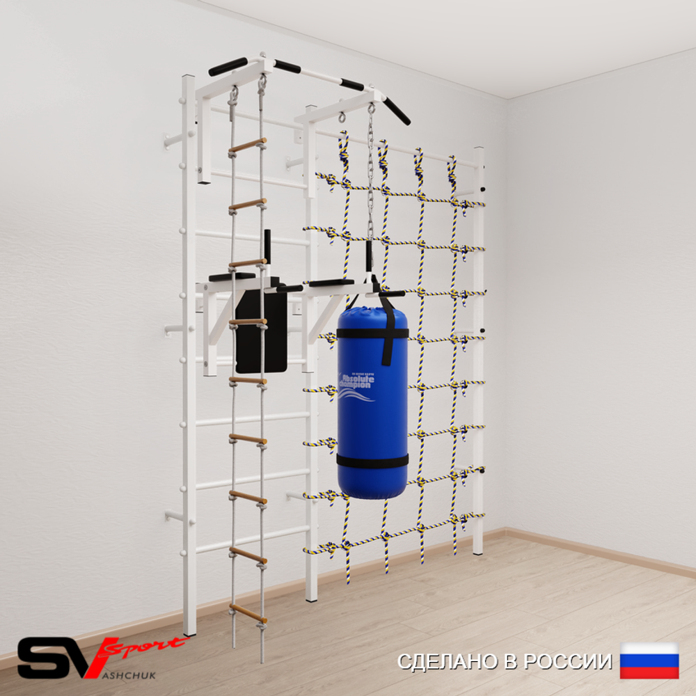 Шведская стенка Sv Sport 57220 (Турник стандарт/Брусья/Лестница/Цепь/Мешок 22кг/Канатный лаз)