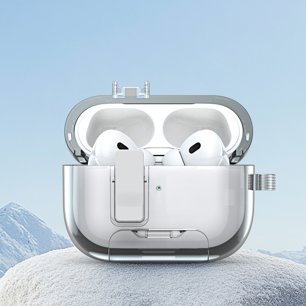 Усиленный прозрачный чехол для наушников AirPods Pro 2, Dux Ducis, серия PECR Series (встроенная подставка для смартфона)