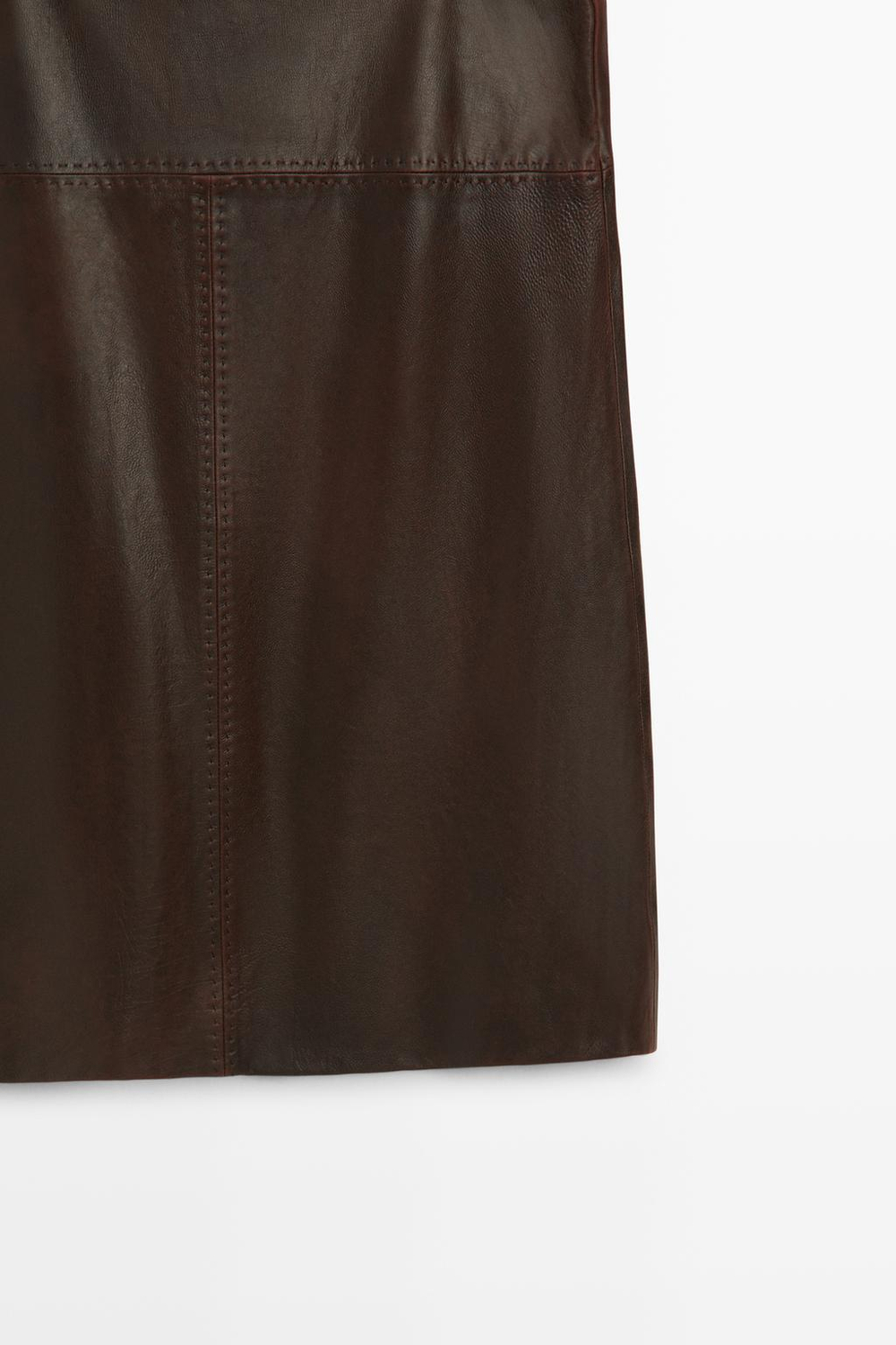 Massimo Dutti Прямая юбка-миди из кожи наппа с декоративными швами, коричневый