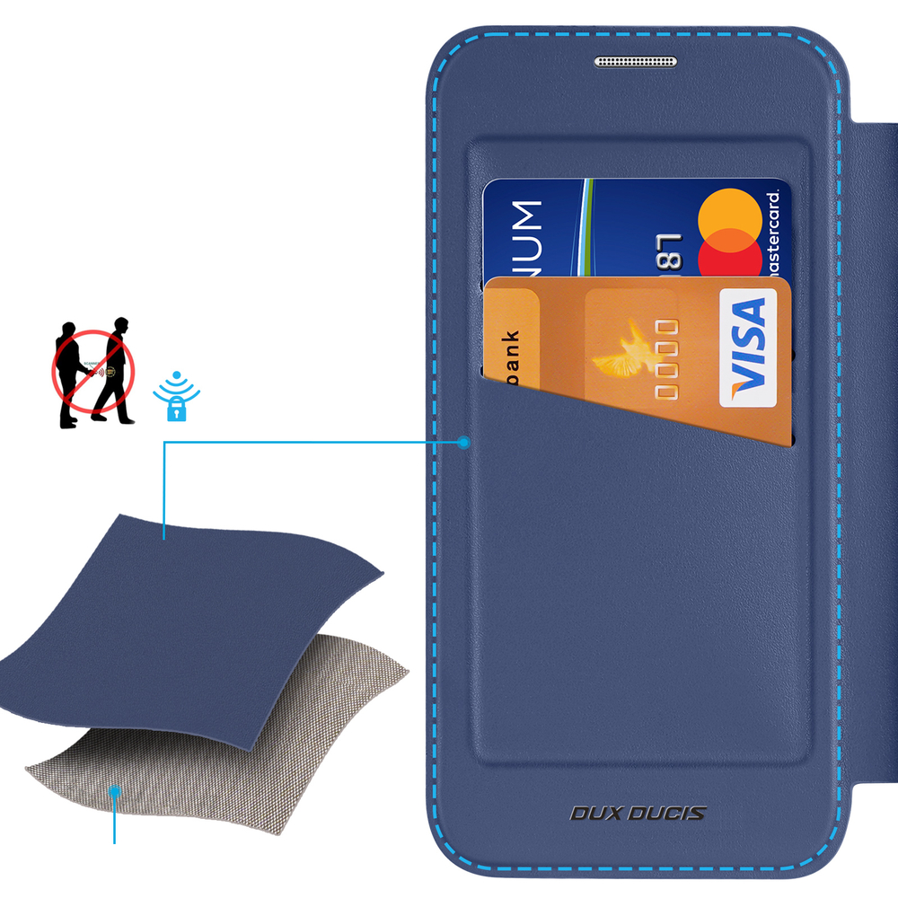 Чехол книжка синего цвета с MagSafe для Samsung Galaxy S26+ Плюс, серия Skin X Pro Series от Dux Ducis