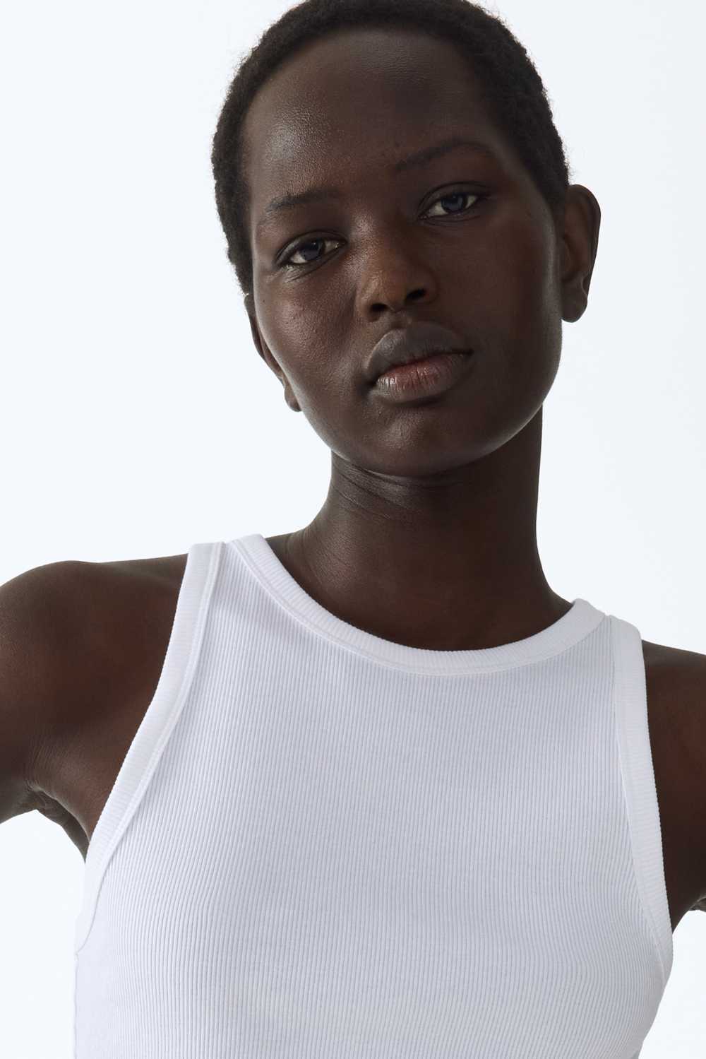 Хлопковый топ в рубчик без рукавов - H&M