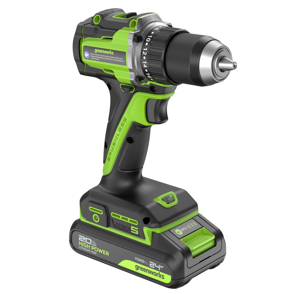 Дрель-шуруповерт акк. Greenworks DD560, 24V, б/щет, 30/60 Нм,13мм, Anti-kickback,2х2Ач,ЗУ,кор (3708407CUC)