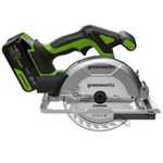 Дисковая пила акк. Greenworks GD24CS165, 24V,б/щет,165х20мм, 4800 об/мин, рез 57мм,1х4Ач,ЗУ,кор (1501607CUB)