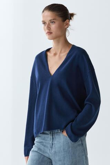 Massimo Dutti свитер с V-образным вырезом, темно-синий