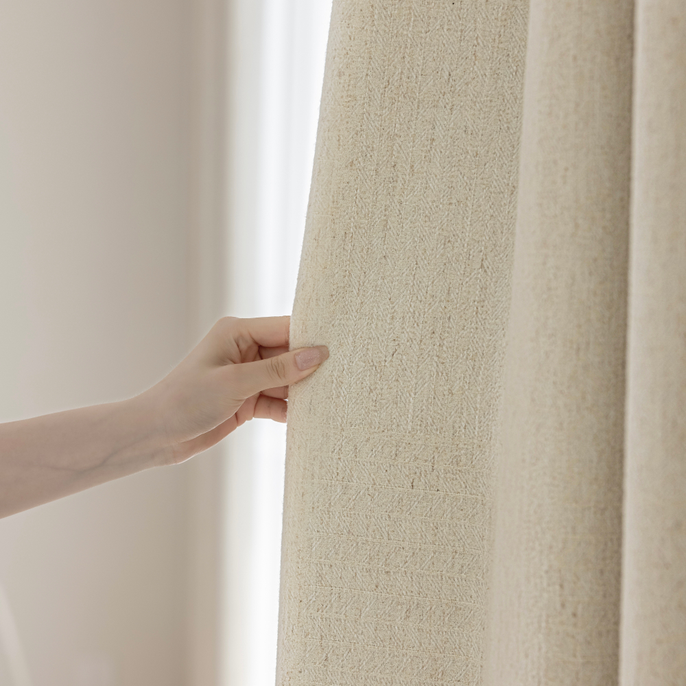 Шерстяная портьерная ткань «Natural Weave» — натуральная шерсть с льняной текстурой для штор от пола до потолка