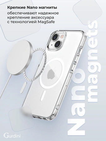 Чехол накладка iPhone 15 6.1" Gurdini Alba Series Protective with Magsafe Clear
