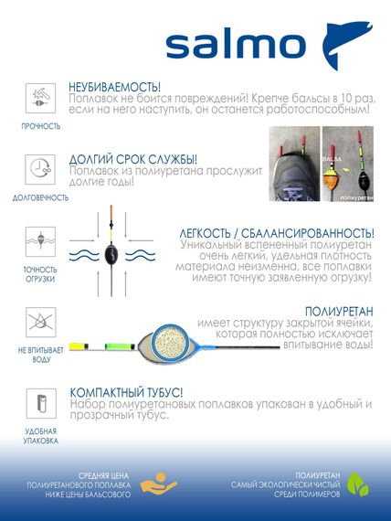 Набор полиуретановых поплавков Salmo PU УКЛЕЙКА в тубусе 5шт. набор индивидуальная упаковка