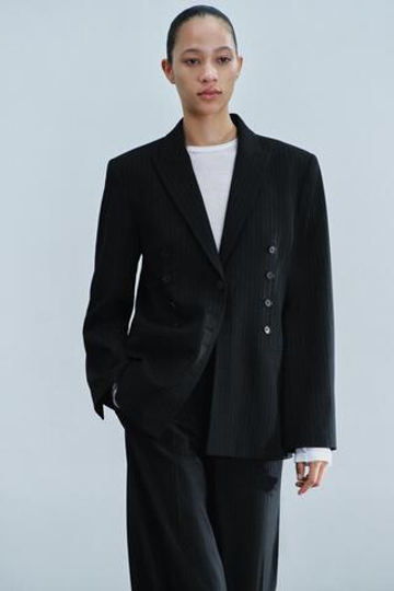 ZARA БЛЕЙЗЕР В ПОЛОСКУ — ZW COLLECTION, ЧЕРНЫЙ