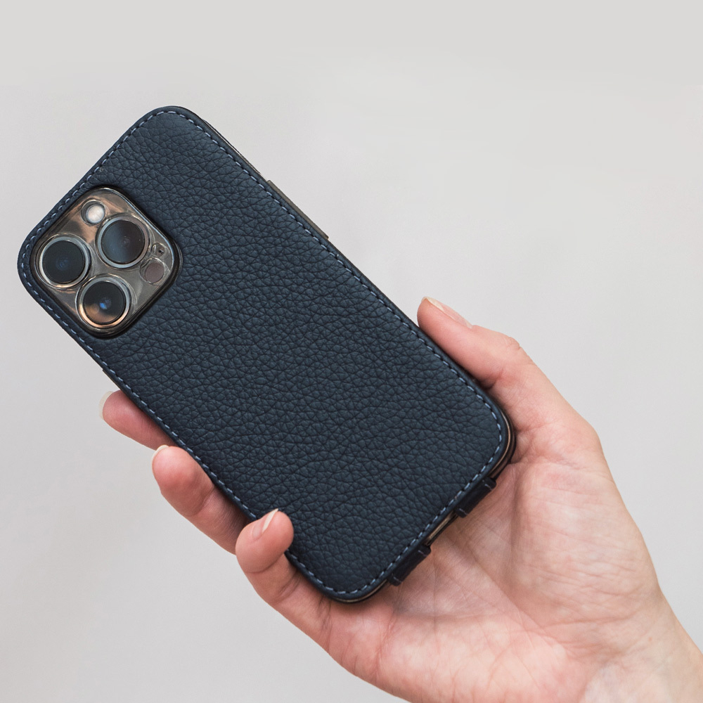 Кожаный чехол для iPhone 16 Pro Max, теленок синего цвета