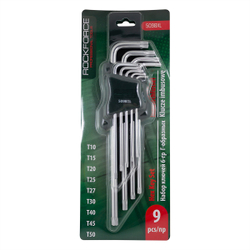 Набор ключей TORX Г-образных экстра длинных, 9пр. (Т10, Т15, Т20, Т25, Т27, Т30, Т40, Т45, Т50) в пластиковом держателе RockForce##Rock FORCE RF-5098XL